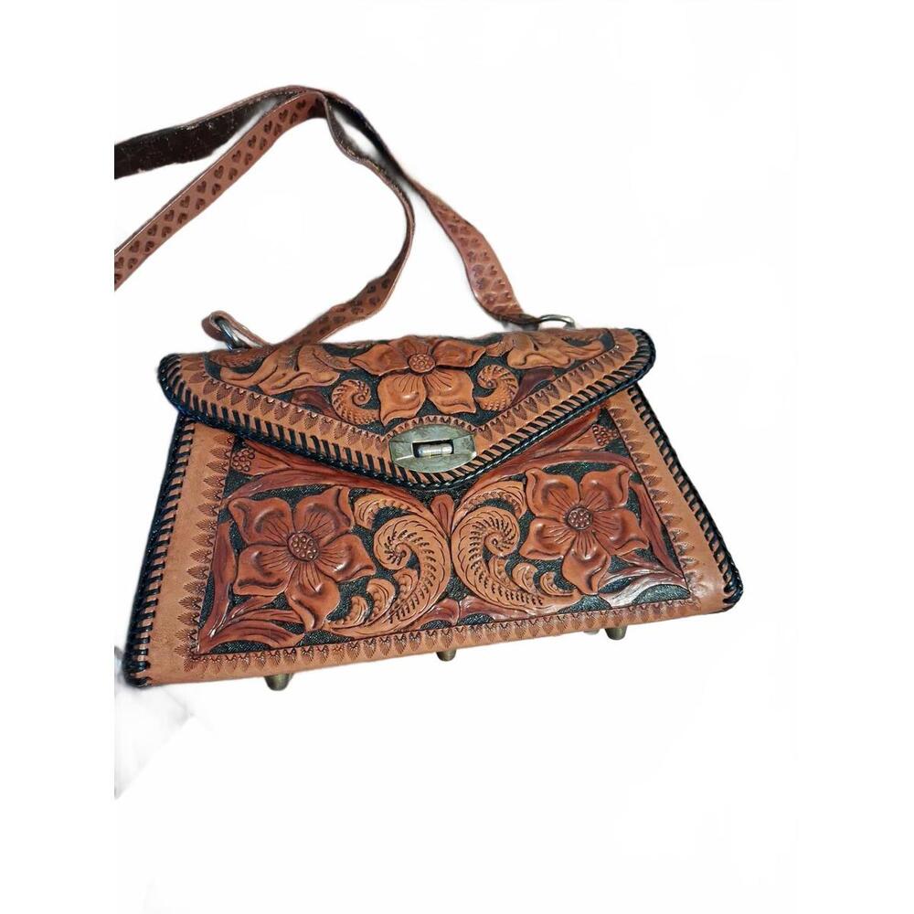 Vintage Handcrafted Leather Floral Handbag